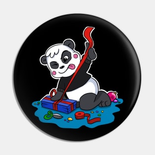 Cute Christmas Panda Packs a Gift Pin
