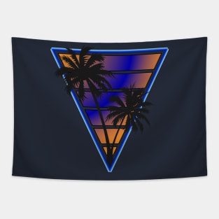 Retrowave style palm tree sunset Indigo wave Tapestry