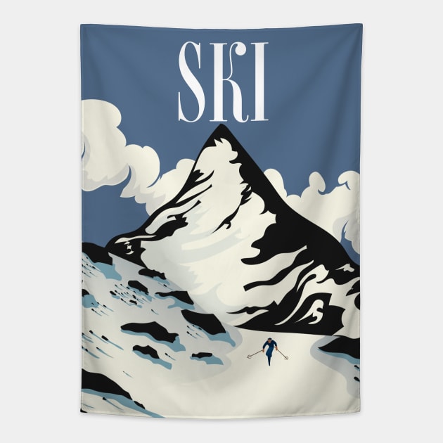 vintage ski travel poster Tapestry by nickemporium1