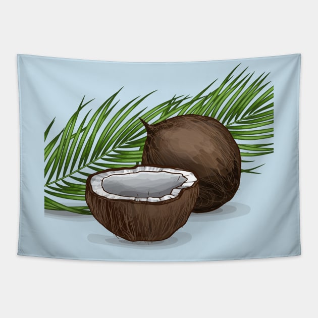 Hand Drawn Coconut Illustration Tapestry by Mako Design 