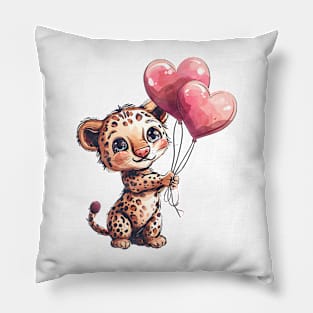 Valentine Jaguar Holding Heart Shaped Balloons Pillow