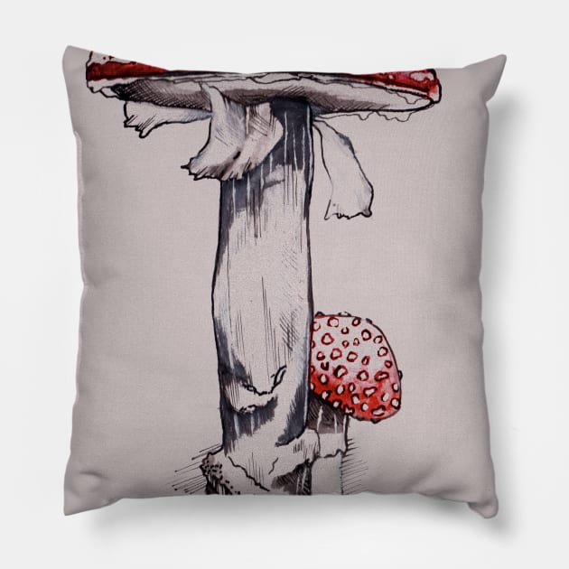 Fly Agaric Pillow by IndiasIllustrations