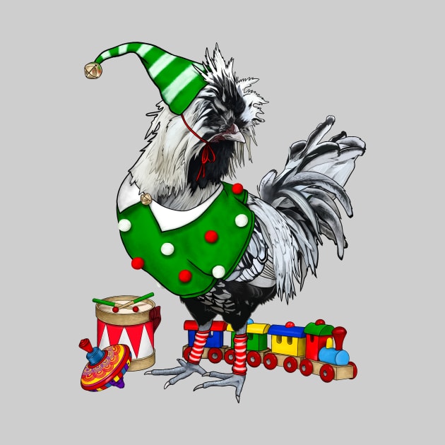 Silver Laced Polish Rooster Elf With Toys by Ashley D Wilson