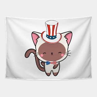 Funny white cat is ready for independence day Tapestry