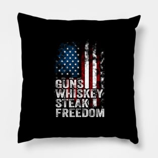 Guns Whiskey Steak And Freedom amirican flag Pillow