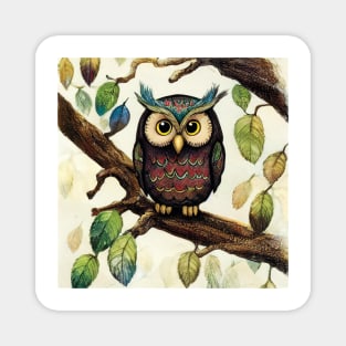 Cute Owl with russet and teal feathers Magnet