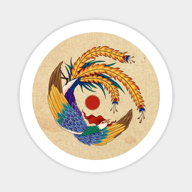 Minhwa: Asian Phoenix A Type (Korean traditional/folk art) Magnet by koreanfolkpaint