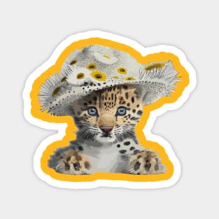 Leopard cub in a hat with flowers Magnet