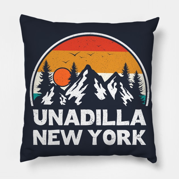 Vintage Unadilla New York NY Mountains Hiking Hike Souvenir Pillow by kalponik