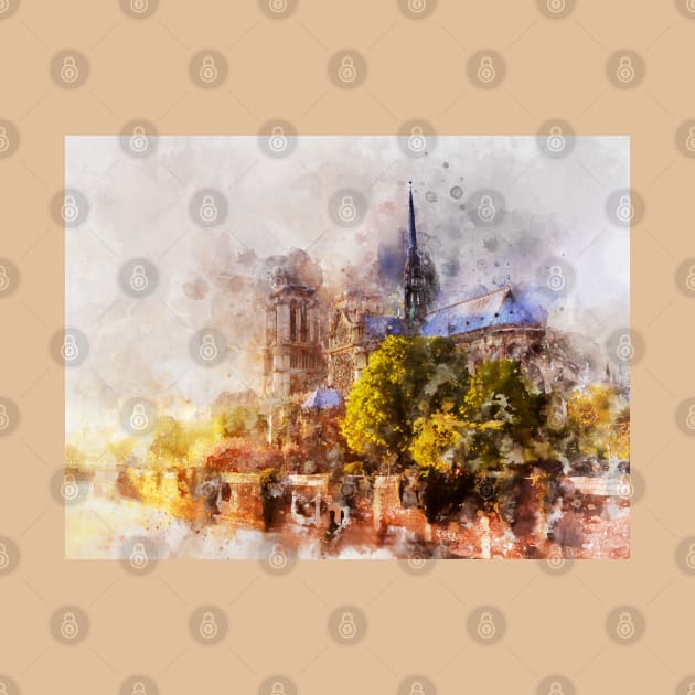 Notre-Dame de Paris Watercolor - 05c by SPJE Illustration Photography