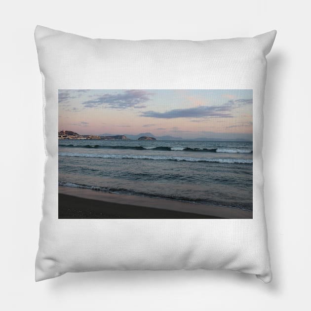 Sunset at Lucrino Beach Pillow by Sandraartist