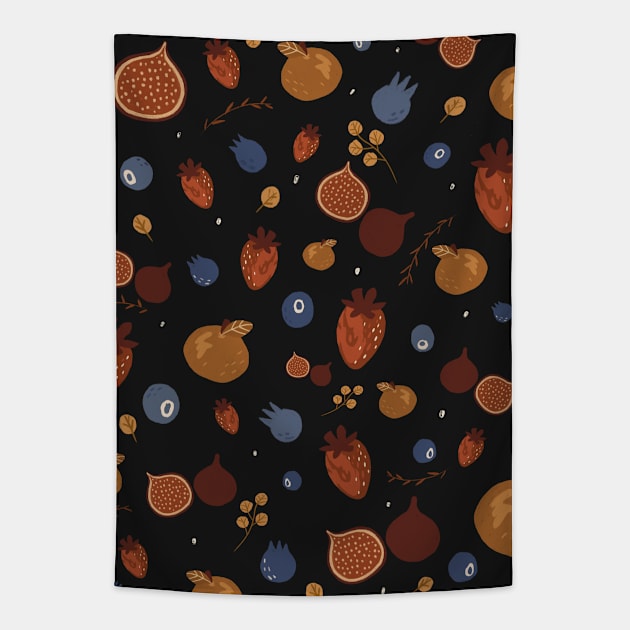 Fruit pattern (black) Tapestry by Rania Younis