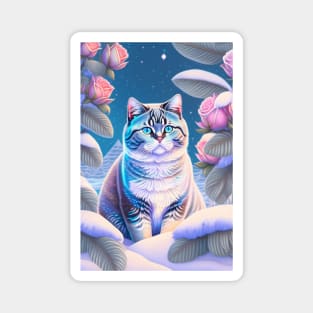 British Shorthair cat in a radiant winter Magnet