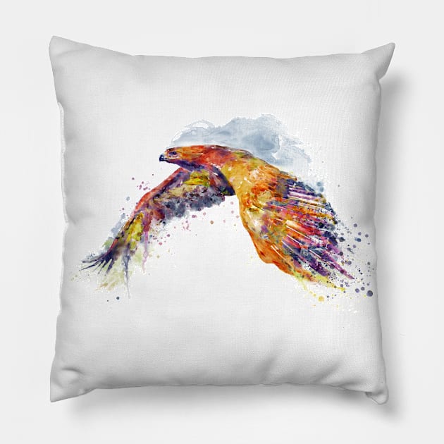 Flying Red Tailed Hawk Pillow by Marian Voicu