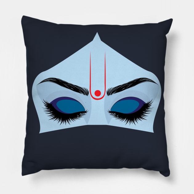 Krishna eyes on blue Pillow by AnnArtshock