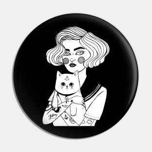 Sailor Girl With Cat Pin