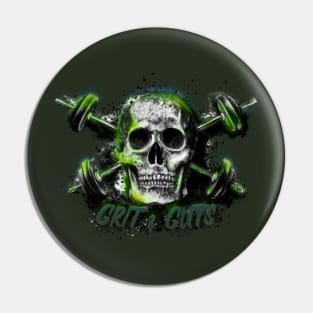 Grit and Guts Skull Neon Green Pin