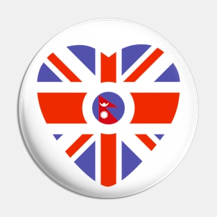 British Nepalese Multinational Patriot Flag (Heart) Pin