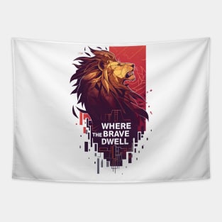 Where the Brave Dwell - Geometric Lion - Fantasy Tapestry