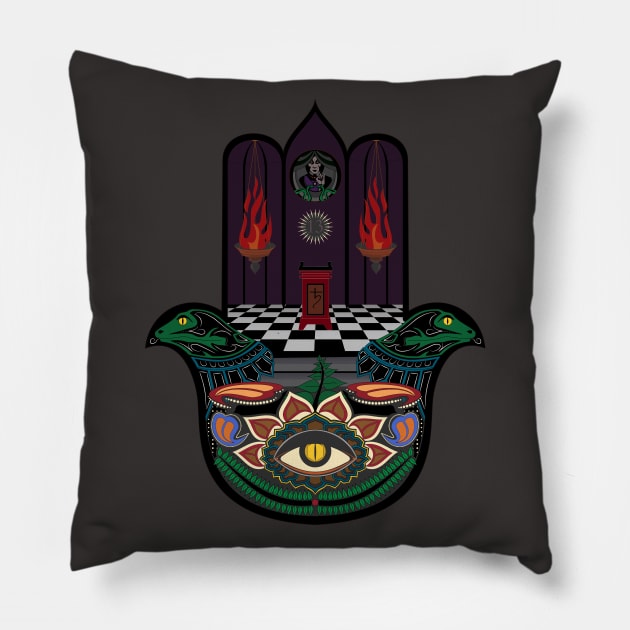 Reptilian Agenda Hamsa Pillow by SunGraphicsLab