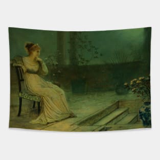 A Classical Maiden Seated On A Terrace By Moonlight by John Atkinson Grimshaw Tapestry