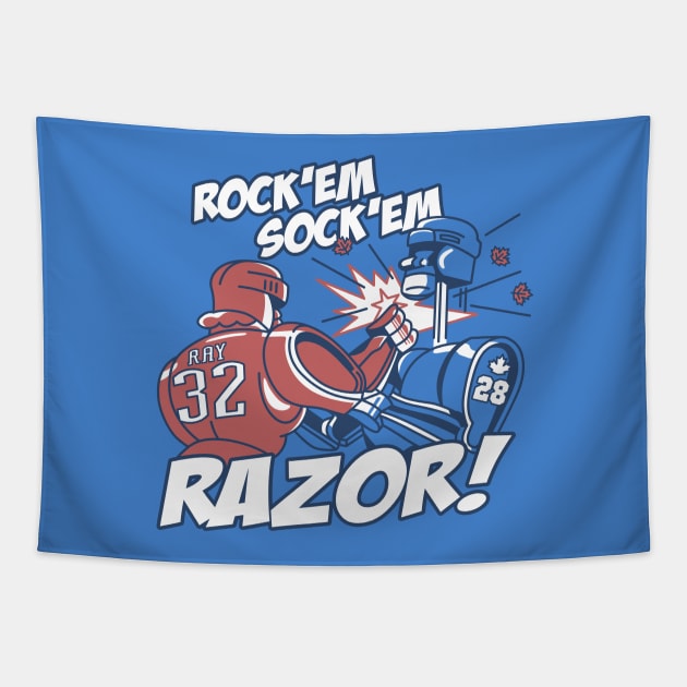 Rock'em Sock'em Razor! Tapestry by Carl Cordes