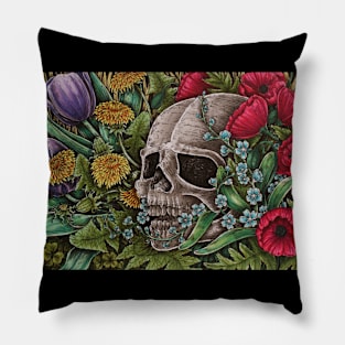 Skull and flowers 2 Pillow