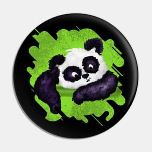 Cute Painted Panda Bear on green Pin