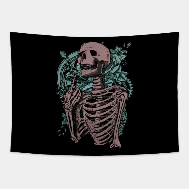 Skeleton and his middle finger Tapestry by DeathAnarchy