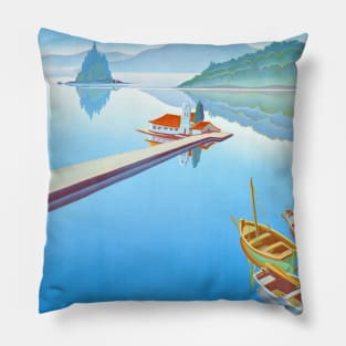 Vintage Travel Poster Greece Ile de Corfu Pillow