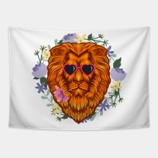 Lions With Sunglasses and a Flower in His Mouth Tapestry