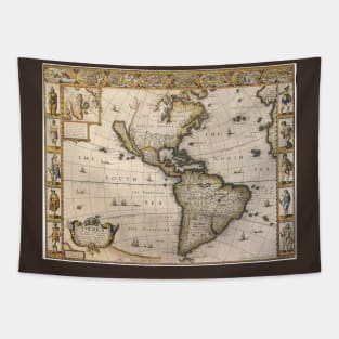 Antique Map of the Americas by John Speed, 1626 Tapestry