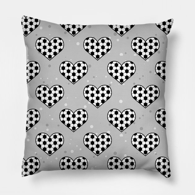 Football / Soccer Ball Texture In Heart Shape - Seamless Pattern on Grey Background Pillow by DesignWood-Sport