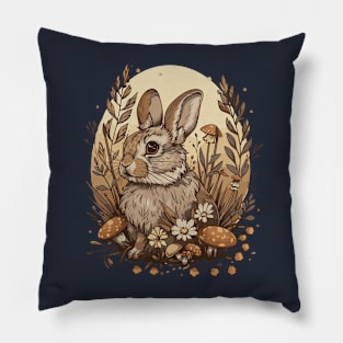 Vintage Rabbit Wild Mushroom Fairytale Mycology Forest Pillow