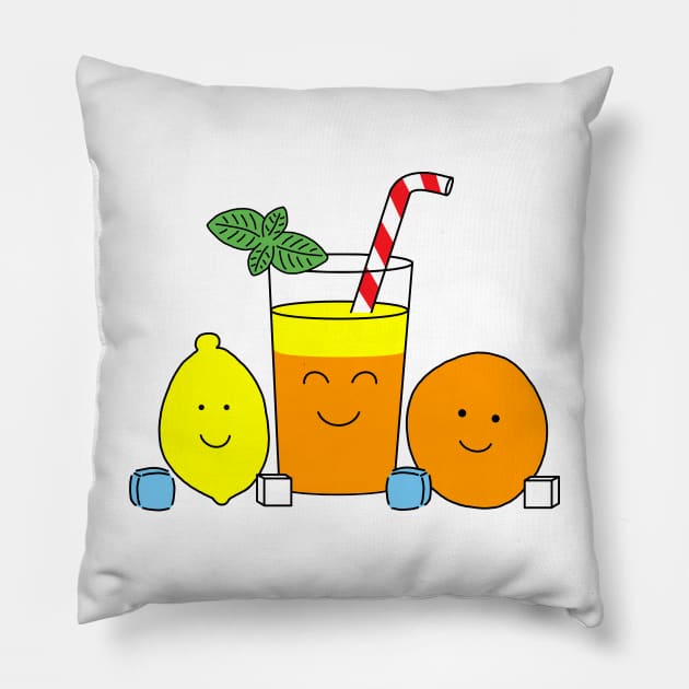 Cute Kawaii Lemonade team Lemon and orange fruit Pillow by Cute Tees Kawaii