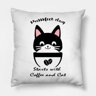 cat and coffee , purrrfect day Pillow