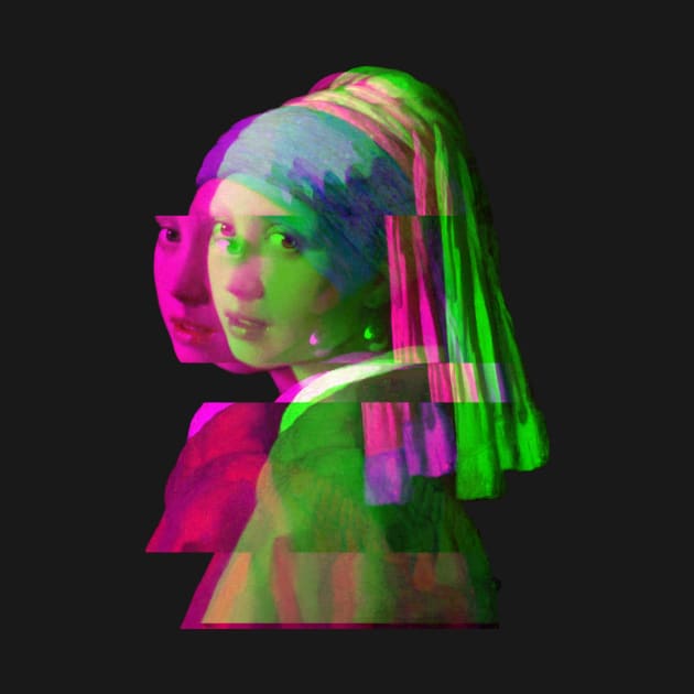 Girl with a Pearl Earring - Glitch Vaporwave Trippy Art by opptop