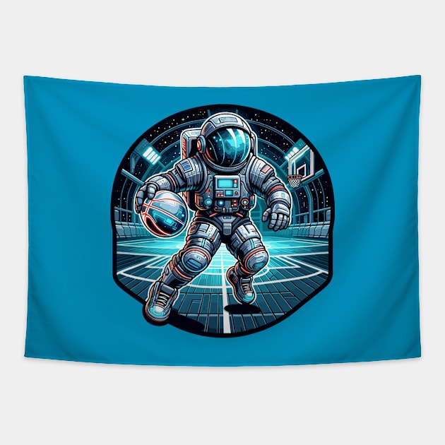 Space Slam Dunk - Astronaut Basketball Player Tapestry by Muslimory