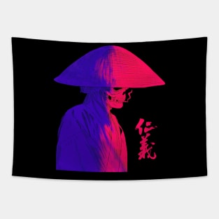 Vaporwave Japanese Skull Samurai Tapestry