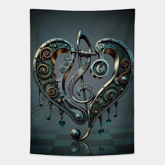 Elegant heart with clef in steampunk style. Tapestry by Nicky2342