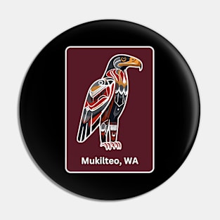 Mukilteo Washington Native American Indian American Red Background Eagle Hawk Haida Pin