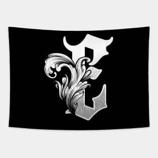 illustration of E font vintage style hand drawing design Tapestry