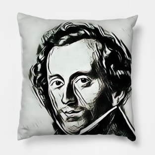 Felix Mendelssohn Black and White Portrait | Felix Mendelssohn Artwork 3 Pillow