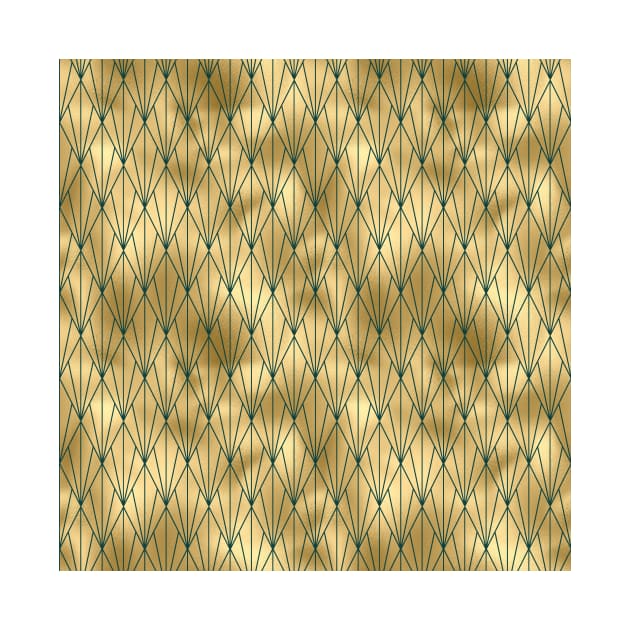 Teal and Gold Vintage Art Deco Fan Pattern by podartist