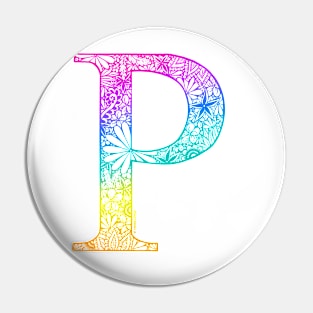 Floral Letter Capital P Rainbow Pin