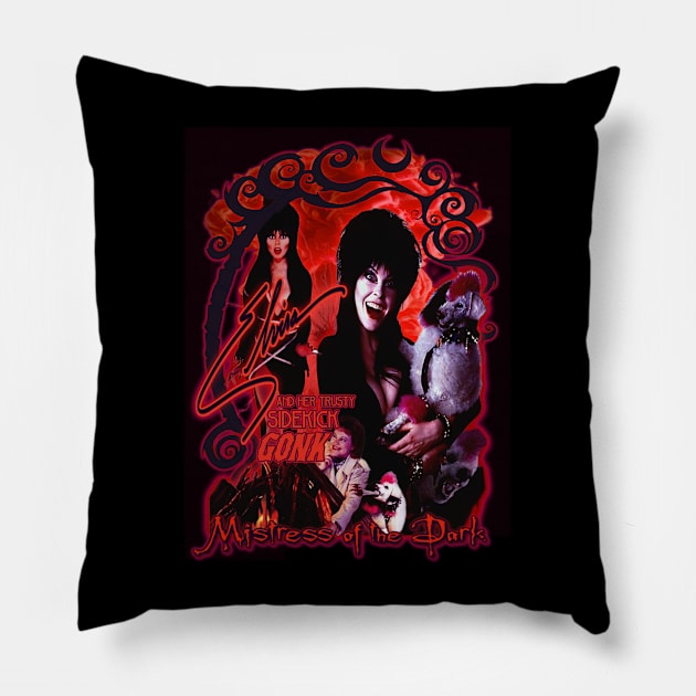 Elvira and her trusty sidekick GONK. Pillow by The Dark Vestiary