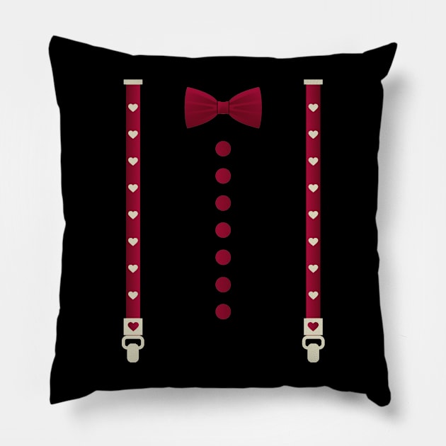 Hearts Bow Tie & Suspenders Valentine's Day Costume Pillow by Tesszero