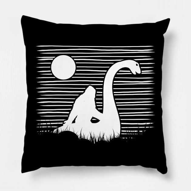 Bigfoot Riding Loch Ness Monster Pillow by Tesszero