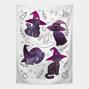 Cute fantasy space witch cats Tapestry