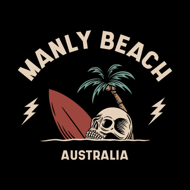 Vintage Surfing Manly Beach Australia // Retro Surf Skull by Now Boarding